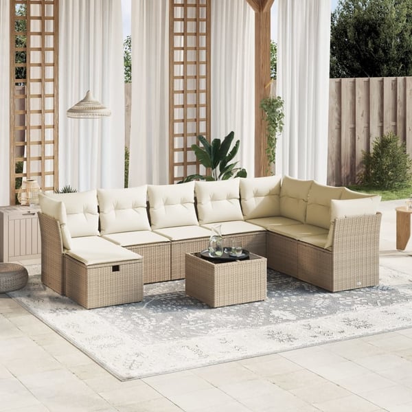 vidaXL sofasæt til haven 9 dele med hynder polyrattan beige