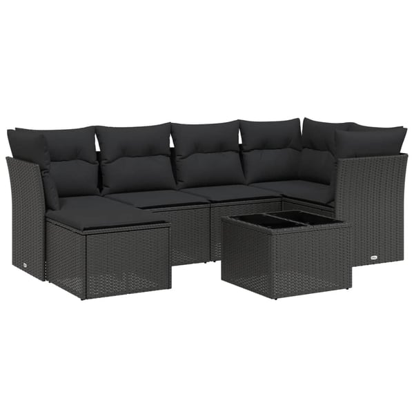 vidaXL sofasæt til haven 7 dele med hynder polyrattan sort