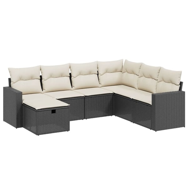 vidaXL sofasæt til haven 7 dele med hynder polyrattan sort