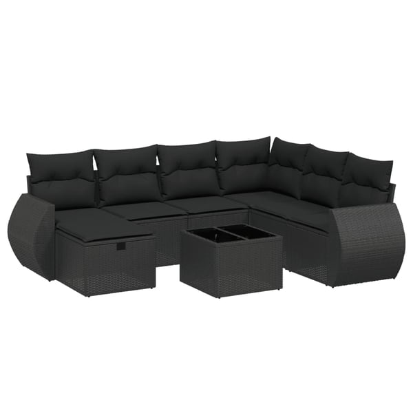 vidaXL sofasæt til haven 8 dele med hynder polyrattan sort