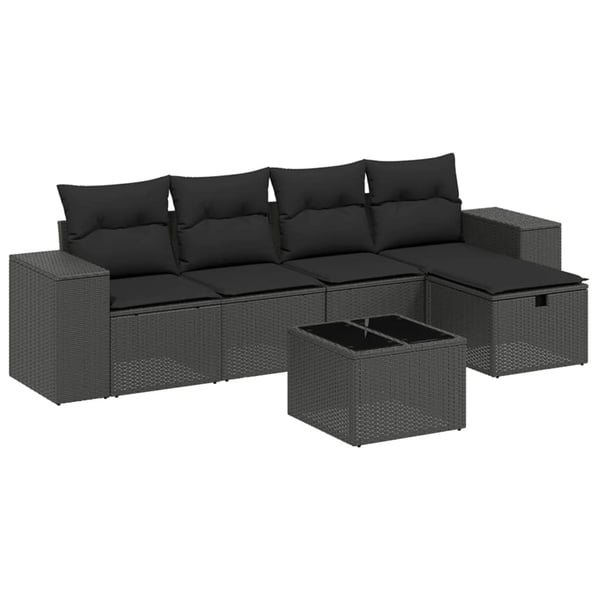 vidaXL sofasæt til haven 6 dele med hynder polyrattan sort