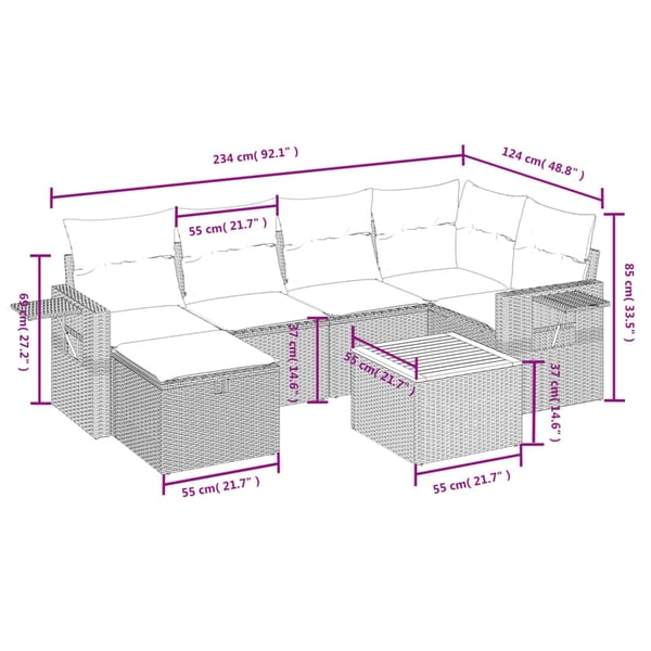 vidaXL sofasæt til haven 7 dele med hynder polyrattan sort