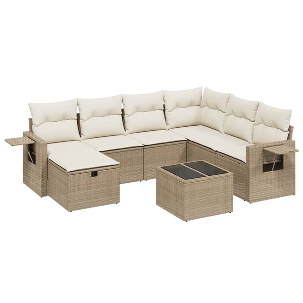 vidaXL sofasæt til haven 8 dele med hynder polyrattan beige