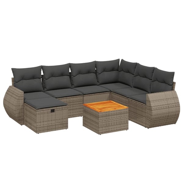 vidaXL sofasæt til haven 8 dele med hynder polyrattan grå