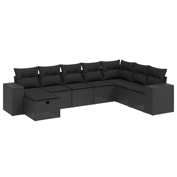 vidaXL sofasæt til haven 8 dele med hynder polyrattan sort