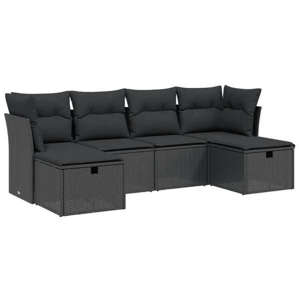 vidaXL sofasæt til haven 6 dele med hynder polyrattan sort