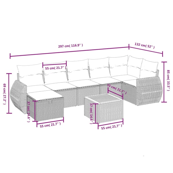 vidaXL Loungegrupp för trädgården med dynor 8 delar svart konstrotting