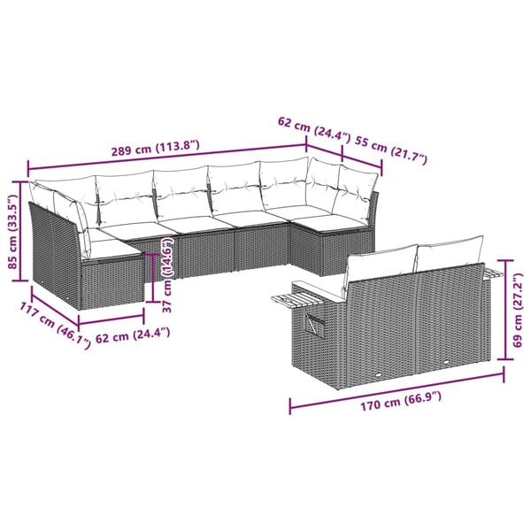 vidaXL sofasæt til haven 9 dele med hynder polyrattan beige