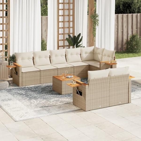 vidaXL sofasæt til haven 9 dele med hynder polyrattan beige
