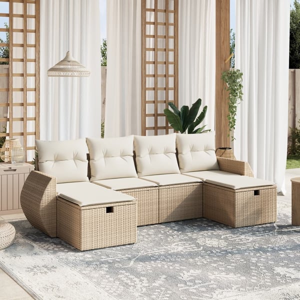 vidaXL sofasæt til haven 6 dele med hynder polyrattan beige