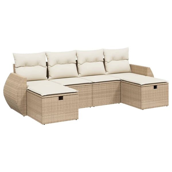 vidaXL sofasæt til haven 6 dele med hynder polyrattan beige