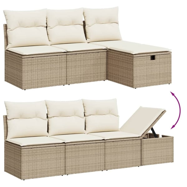 vidaXL Soffgrupp för trädgården med dynor 9 delar beige konstrotting