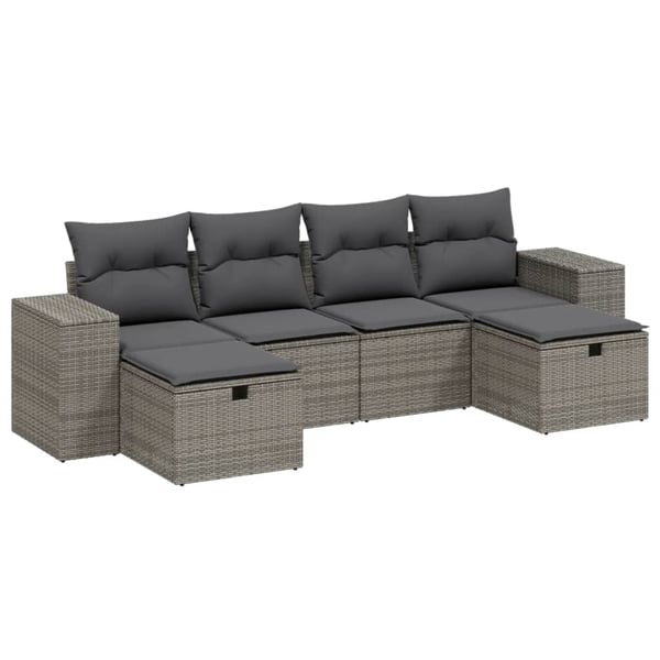 vidaXL sofasæt til haven 6 dele med hynder polyrattan grå