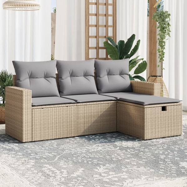 vidaXL sofasæt til haven 4 dele med hynder polyrattan beige