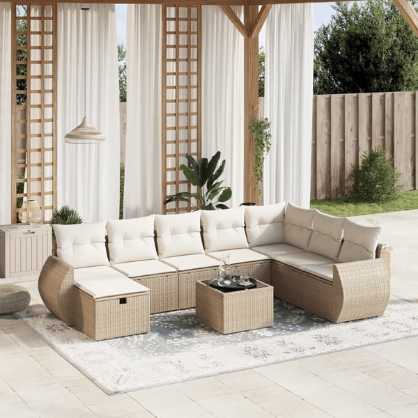 vidaXL sofasæt til haven 9 dele med hynder polyrattan beige