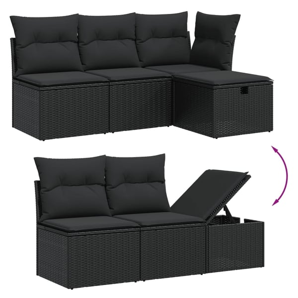 vidaXL sofasæt til haven 7 dele med hynder polyrattan sort