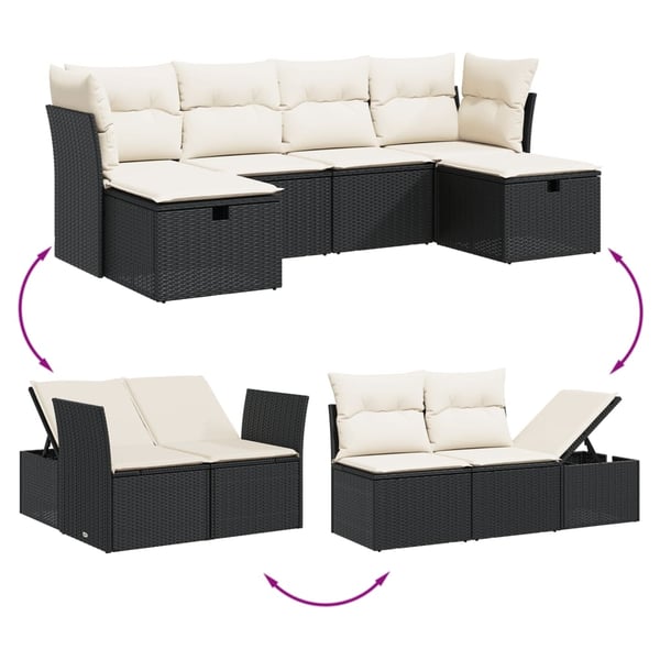 vidaXL Loungegrupp med dynor 6 delar svart konstrotting