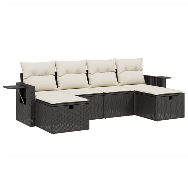 vidaXL sofasæt til haven 6 dele med hynder polyrattan sort