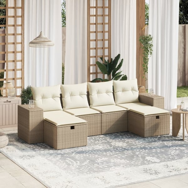 vidaXL sofasæt til haven 6 dele med hynder polyrattan beige