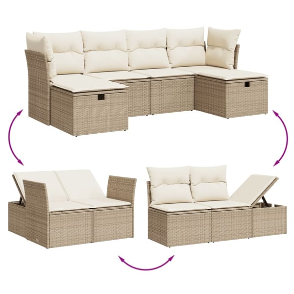 vidaXL sofasæt til haven 6 dele med hynder polyrattan beige