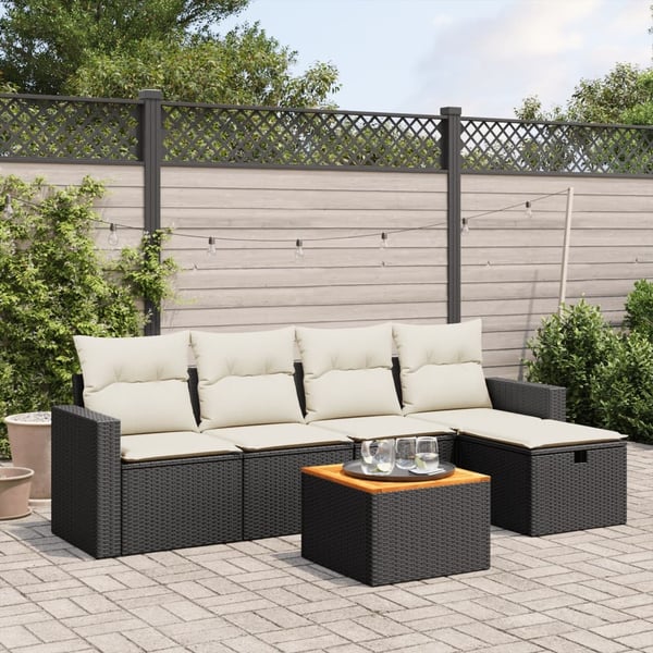 vidaXL sofasæt til haven 6 dele med hynder polyrattan sort