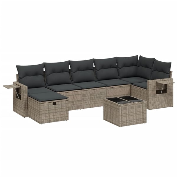 vidaXL sofasæt til haven 8 dele med hynder polyrattan grå