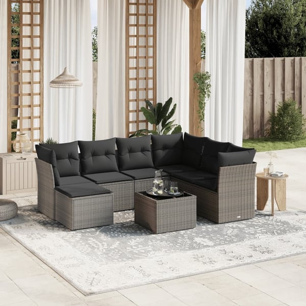 vidaXL sofasæt til haven 8 dele med hynder polyrattan grå