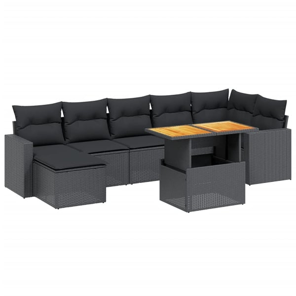 vidaXL sofasæt til haven 8 dele med hynder polyrattan sort