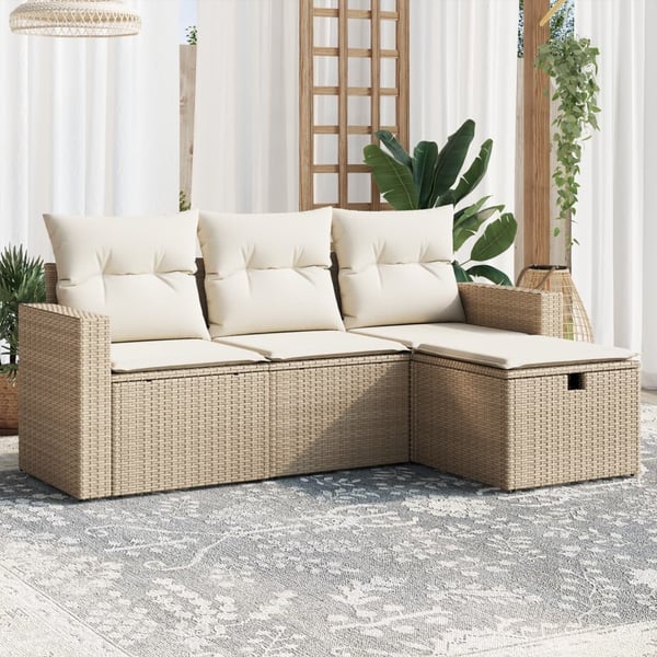 vidaXL sofasæt til haven 4 dele med hynder polyrattan beige