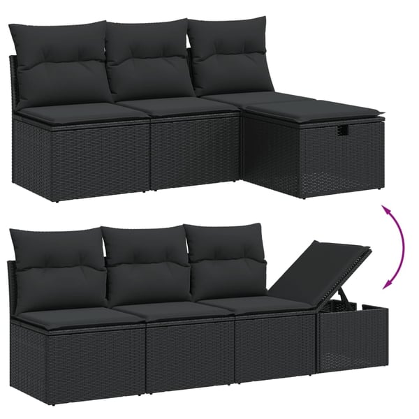 vidaXL sofasæt til haven 8 dele med hynder polyrattan sort