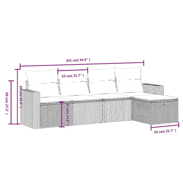 vidaXL sofasæt 5 dele med hynder polyrattan grå