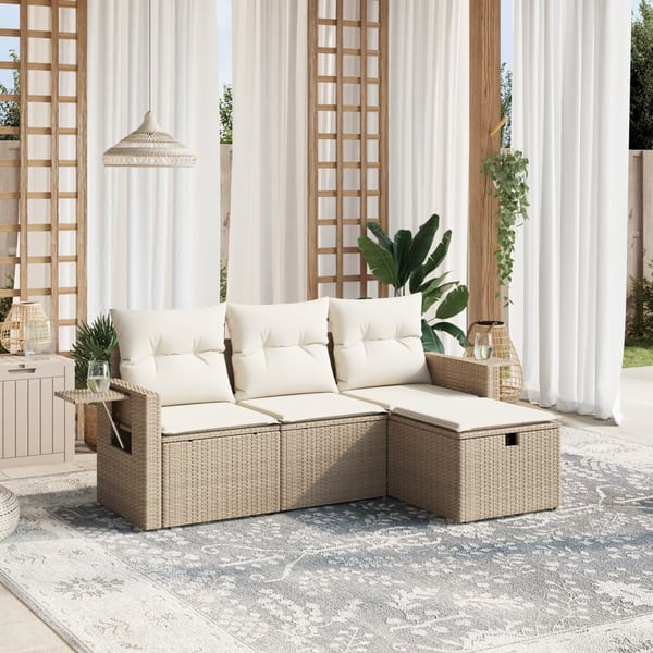 vidaXL sofasæt til haven 4 dele med hynder polyrattan beige