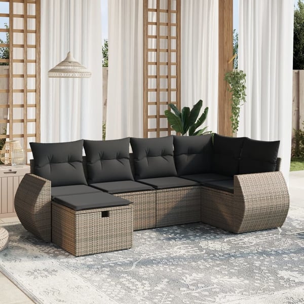 vidaXL sofasæt til haven 6 dele med hynder polyrattan grå