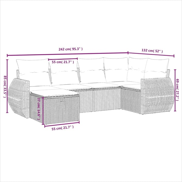 vidaXL sofasæt til haven 6 dele med hynder polyrattan grå