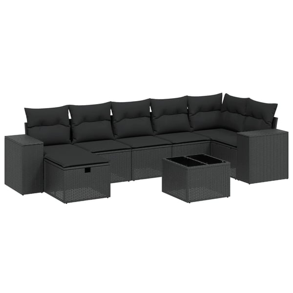 vidaXL sofasæt til haven 8 dele med hynder polyrattan sort