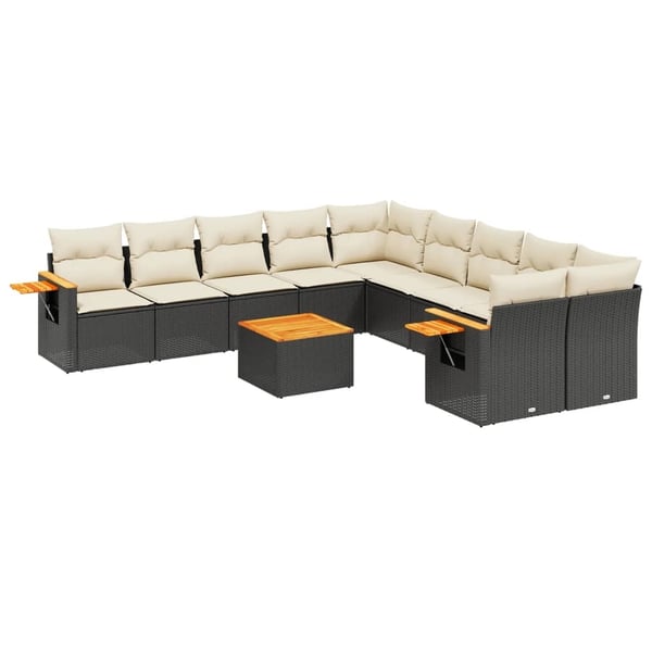 vidaXL sofasæt til haven 11 dele med hynder polyrattan sort