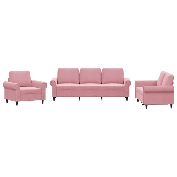 vidaXL sofasæt 3 dele med hynder velour lyserød