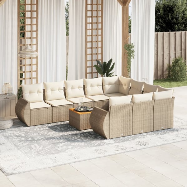 vidaXL sofasæt til haven 11 dele med hynder polyrattan beige