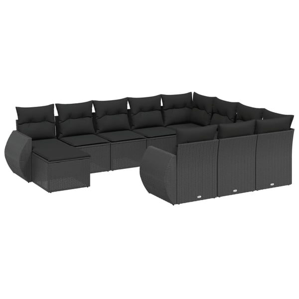vidaXL sofasæt til haven 11 dele med hynder polyrattan sort