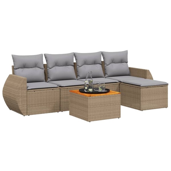 vidaXL sofasæt til haven 6 dele med hynder polyrattan beige