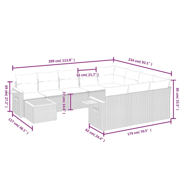 vidaXL sofasæt til haven 11 dele med hynder polyrattan beige