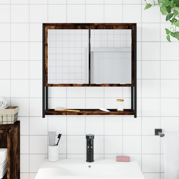vidaXL badeværelsesskab + spejl 60x16x60 cm konstrueret træ røget eg