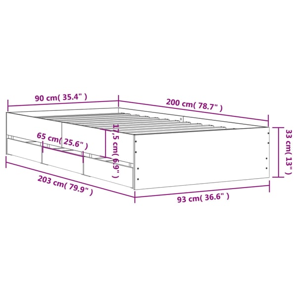 vidaXL Sengeramme med skuffer betonggrå 90x200 cm konstruert tre