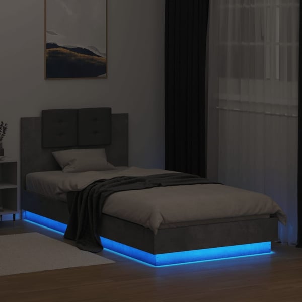 vidaXL Sengeramme med hodegavl og LED-lys betonggrå 100x200 cm