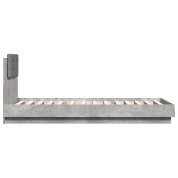 vidaXL Sengeramme med hodegavl og LED-lys betonggrå 100x200 cm