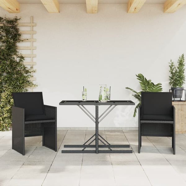 vidaXL bistrosæt til haven 3 dele med hynder polyrattan sort