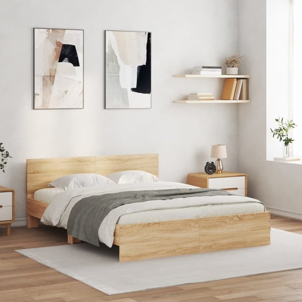 vidaXL Sengeramme med hodegavl og LED sonoma eik 160x200 cm
