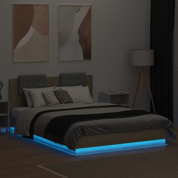 vidaXL Sengeramme med hodegavl og LED-lys sonoma eik 120x200 cm