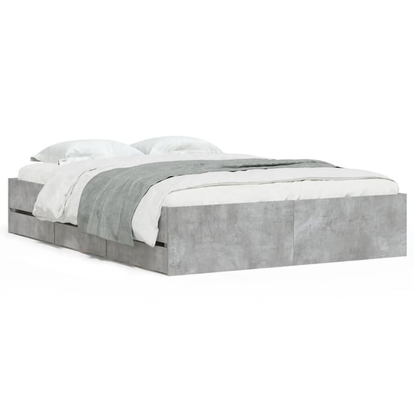 vidaXL Sengeramme med skuffer betonggrå 135x190 cm konstruert tre