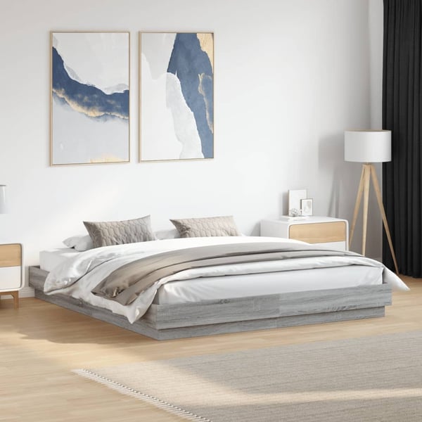 vidaXL Sengeramme med LED-lys grå sonoma 180x200 cm
